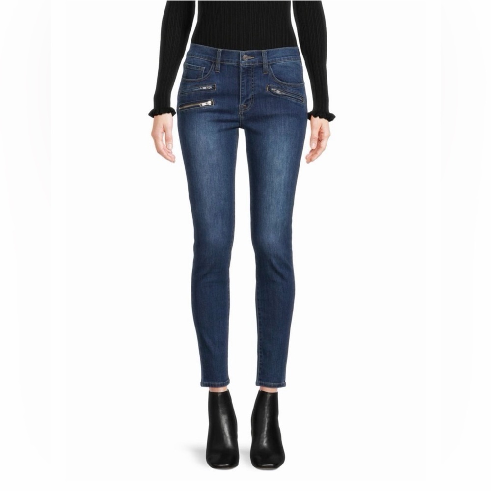 Dark Blue Skinny Jeans with Zipper Accents